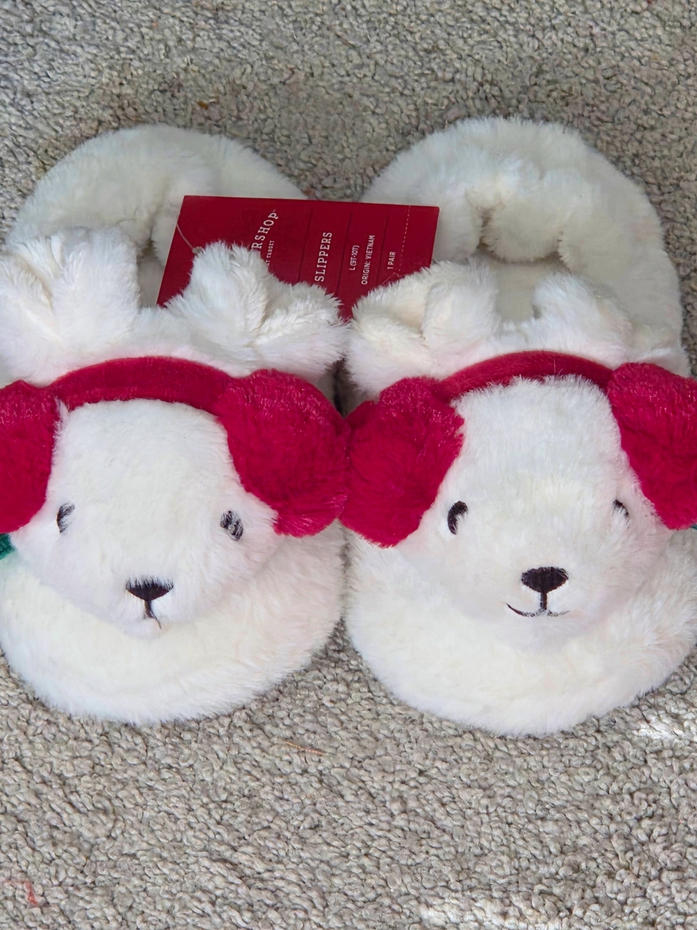 Wondershop - Plush White Bunny Toddler & Kids' Slippers with Red Earmuffs